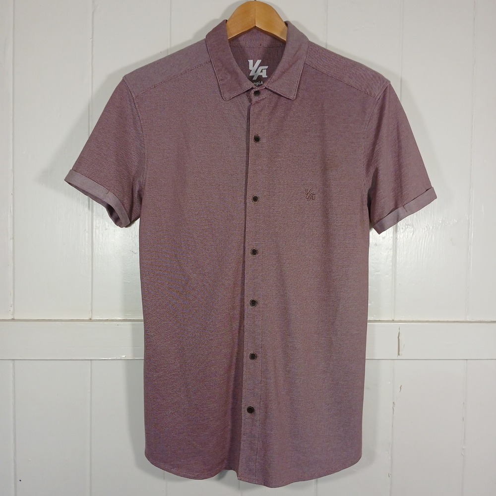 YoungLA Button Up Shirt Mens Small Mauve Short Sleeve Athletic Fit SQB